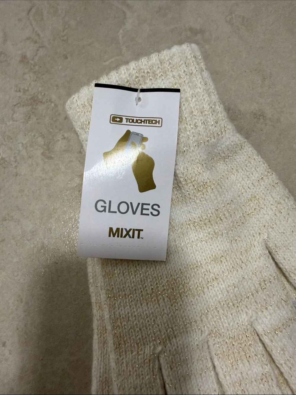 Mixit Cream Knit Touchscreen Gloves with Gray Tips